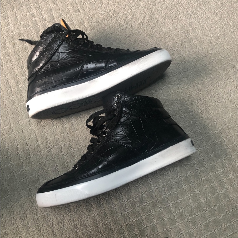 Jimmy Choo Black Belgravi Crocodile Sneakers